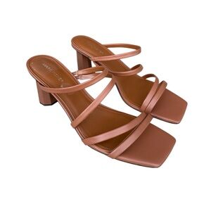 Marc Fisher brown faux leather square toe strap geometric heel shoes size 11